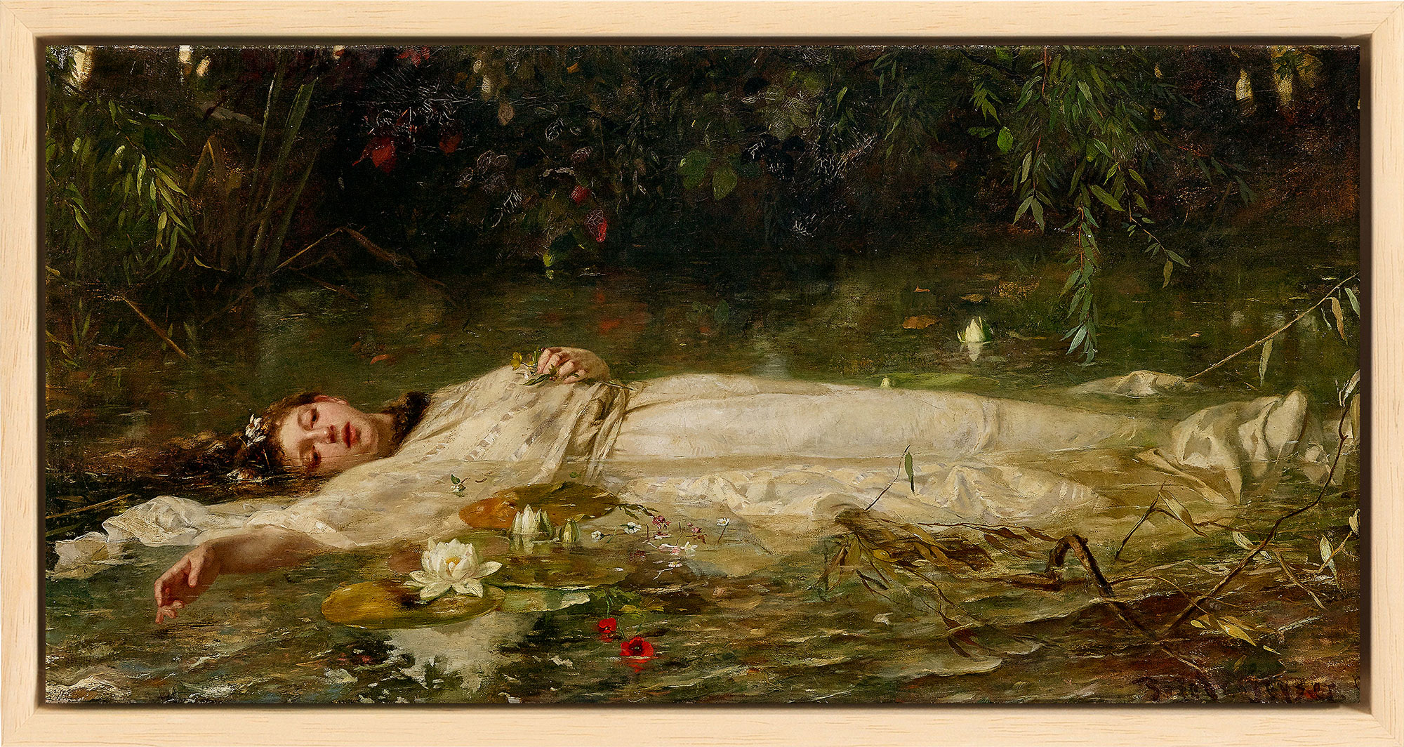 Friedrich Heyser: Bild ‚Ophelia‘ (um 1900), Version naturfarben gerahmt