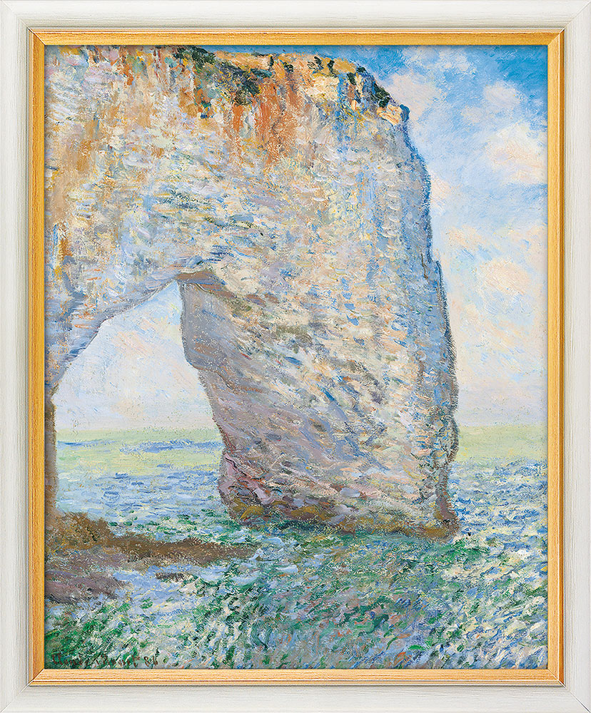 Claude Monet: Bild ‚Das Manneporte bei Étretat‘ (1886), Version weiß-goldfarben gerahmt