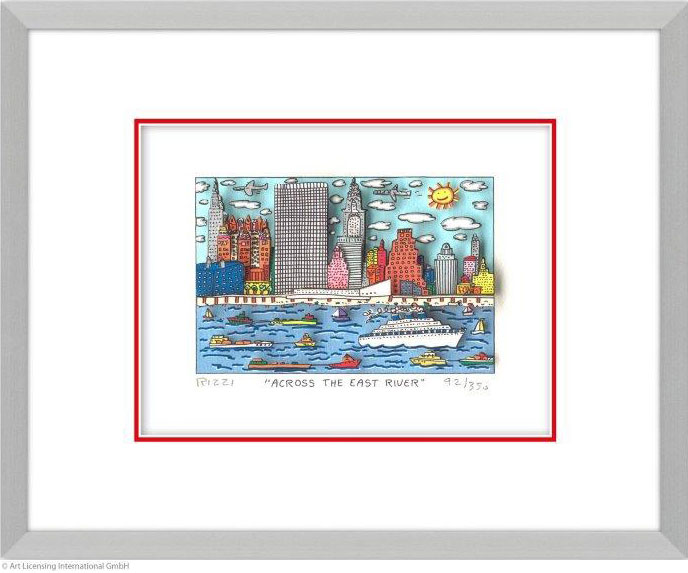 James Rizzi: 3D-Bild ‚ACROSS THE EAST RIVER‘ (2025), gerahmt