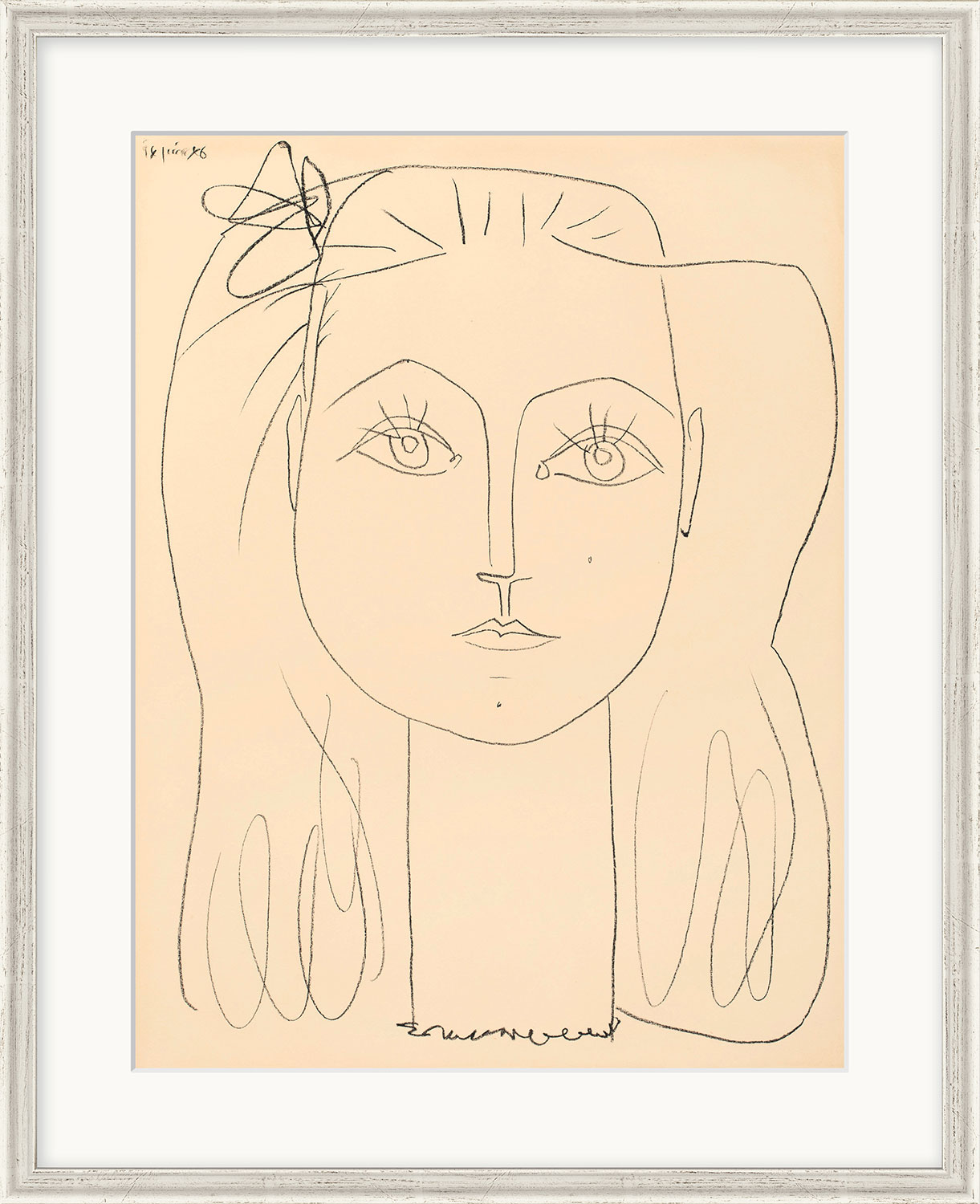 Pablo Picasso: Bild ‚Francoise mit Haarschleife‘ (1946), gerahmt