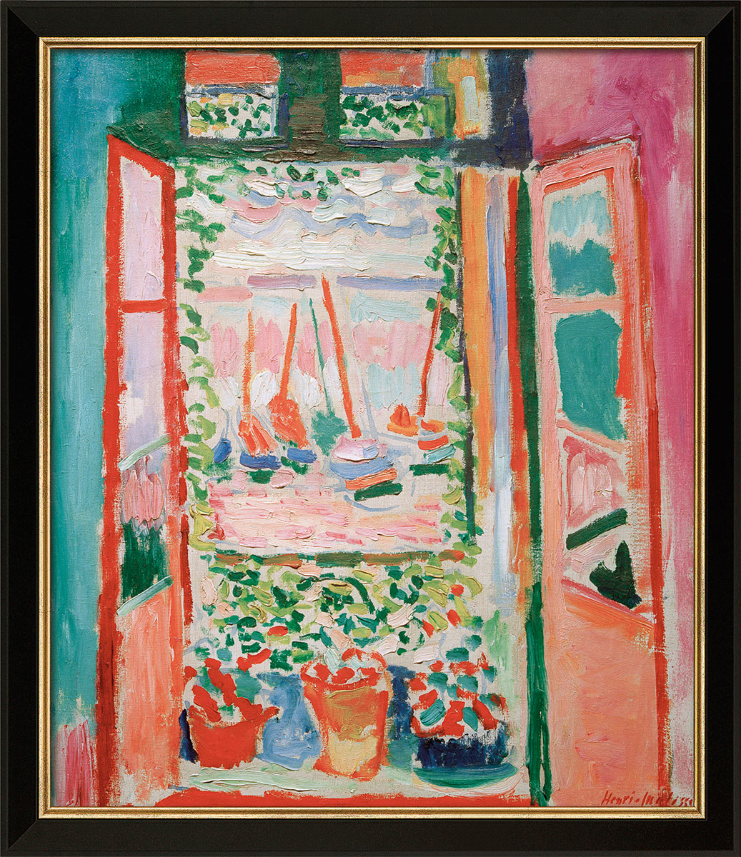 Henri Matisse: Bild ‚Offenes Fenster in Collioure‘ (1905), Version schwarz-goldfarben gerahmt