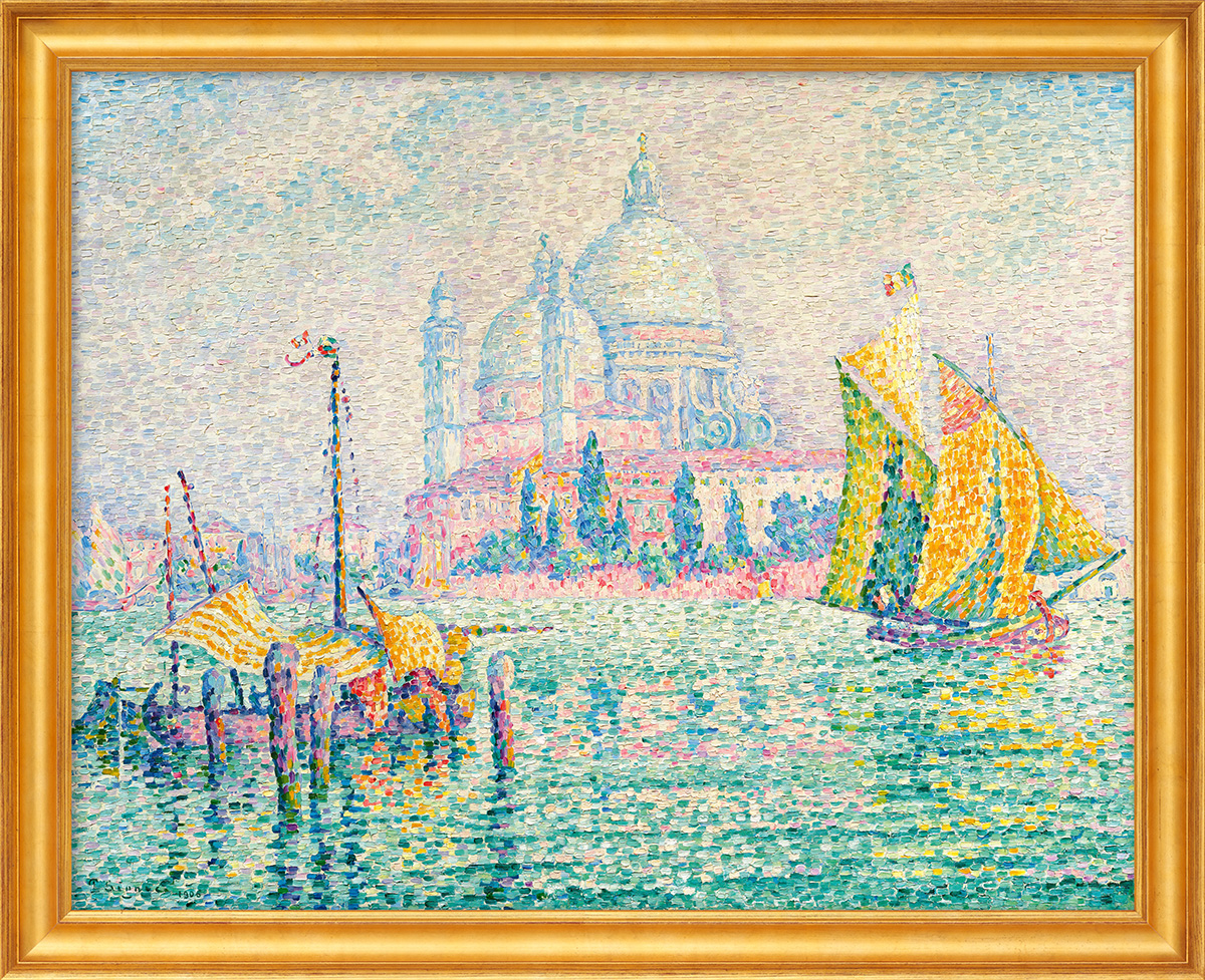 Paul Signac: Bild ‚La Salute (Venise)‘ (1906), Version goldfarben gerahmt