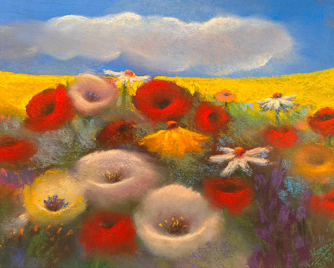 Kani Alavi: Bild ‚Blumenfeld‘ (Original / Unikat), ungerahmt