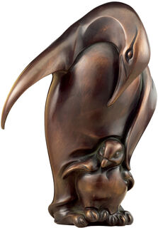 Skulptur "Pinguin mit Jungem", Bronze