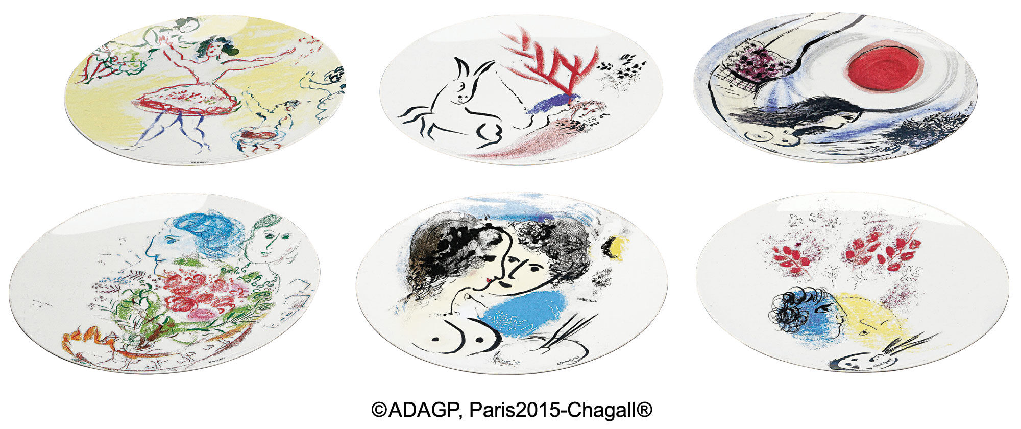 Marc Chagall collectie van Bernardaud - Set van 6 borden met motieven van de kunstenaar, porselein van Marc Chagall