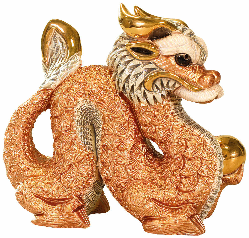 Figurine en céramique "Red Gold Dragon" (dragon rouge et or)