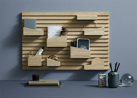 Flexible wall organizer "Input" incl. 8 boxes, wood by Woud