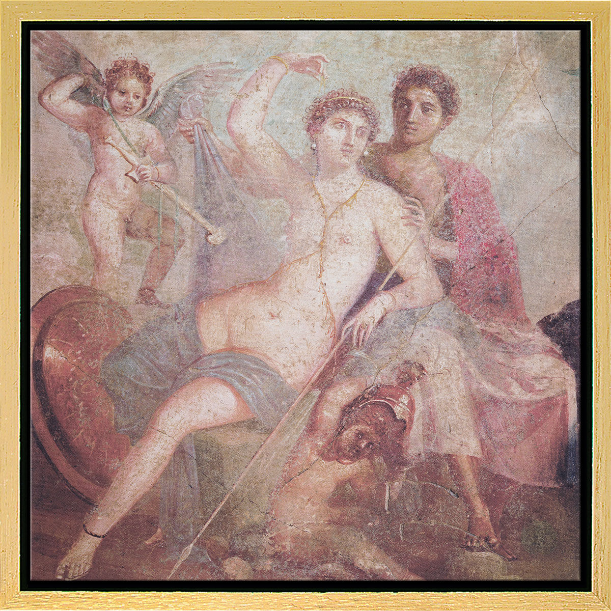 Wandmalerei aus Pompeji: Bild "Mars und Venus", gerahmt