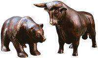 Paire de sculptures "Taureau et Ours", version en bronze collé