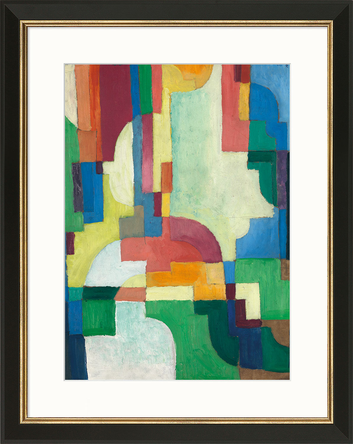 Picture "Coloured Forms" (1913), black and golden framed version by August Macke