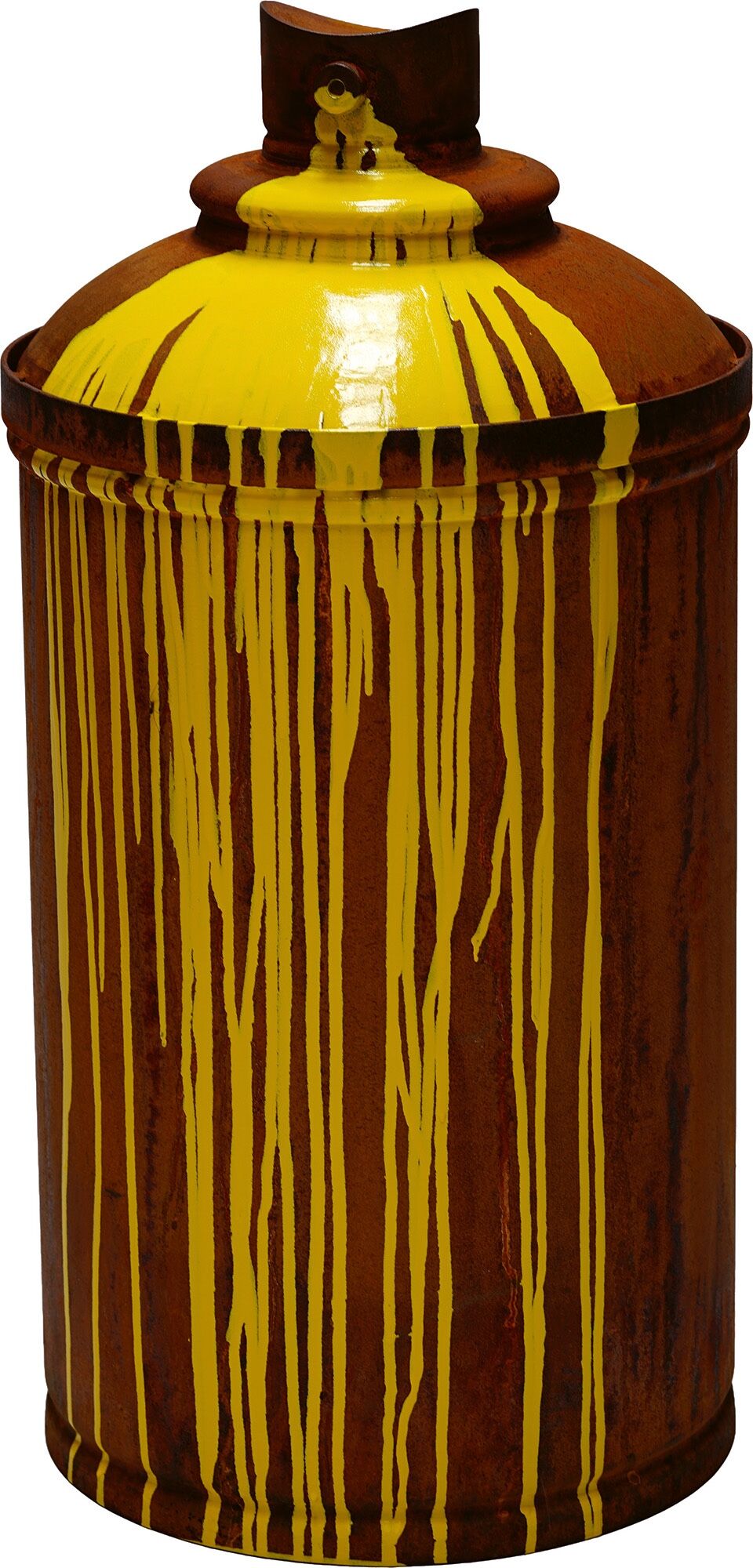 Sculpture "Spraycan Mini Yellow" (2025) (serial unique piece), steel by Jan M. Petersen
