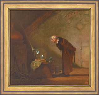 Picture "The Alchemist" (1860), framed by Carl Spitzweg