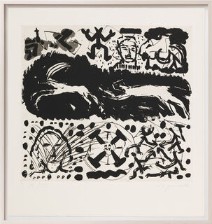 Tableau "Ce qui passe par la tête d'un émigrant - Panneau IV" (1987) (Pièce unique) von A. R. Penck