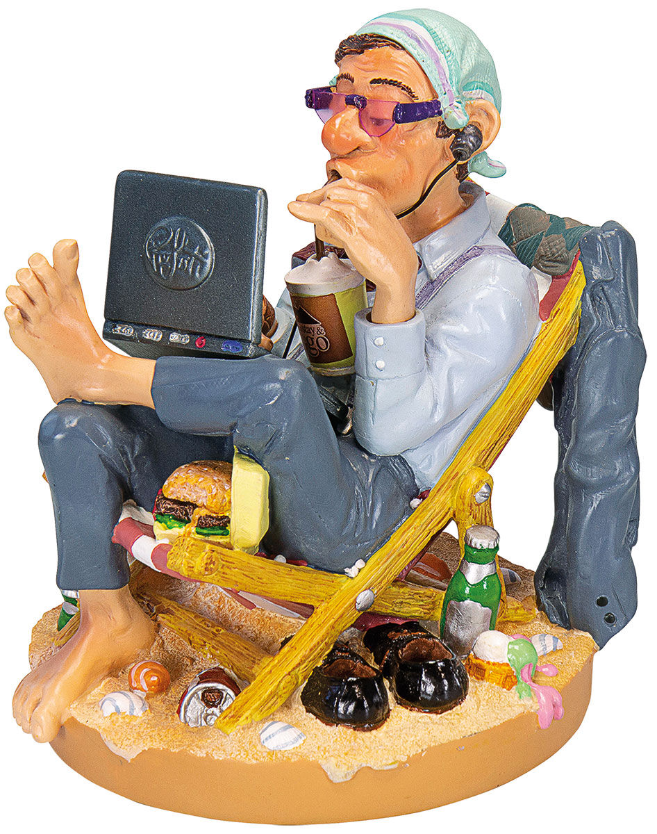 Caricature "Homme d'affaires sur la plage", moulée et peinte à la main