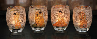 4 Teelichtgläser mit Künstlermotiven im Set von Gustav Klimt