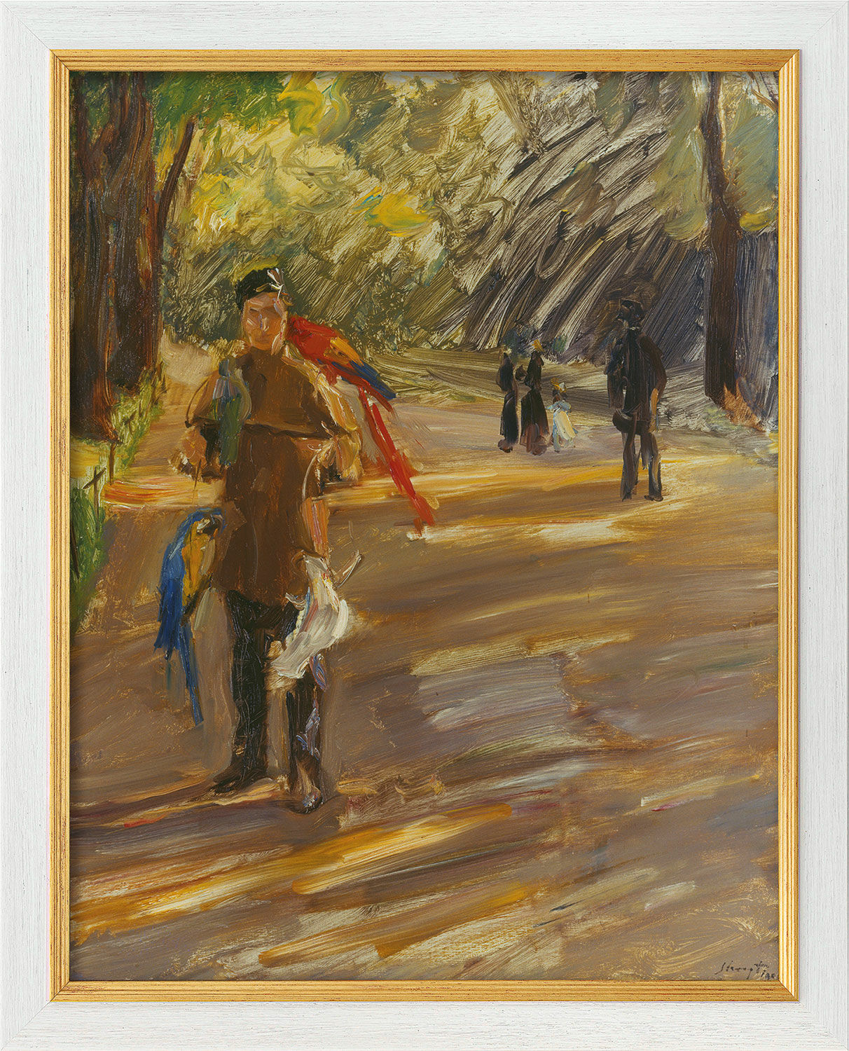 Picture "Parrot Man" (1901), white and golden framed version by Max Slevogt