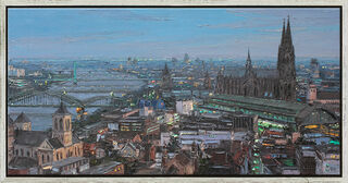 Picture "Evening View of Cologne" (2022) (Original / Unique piece), framed