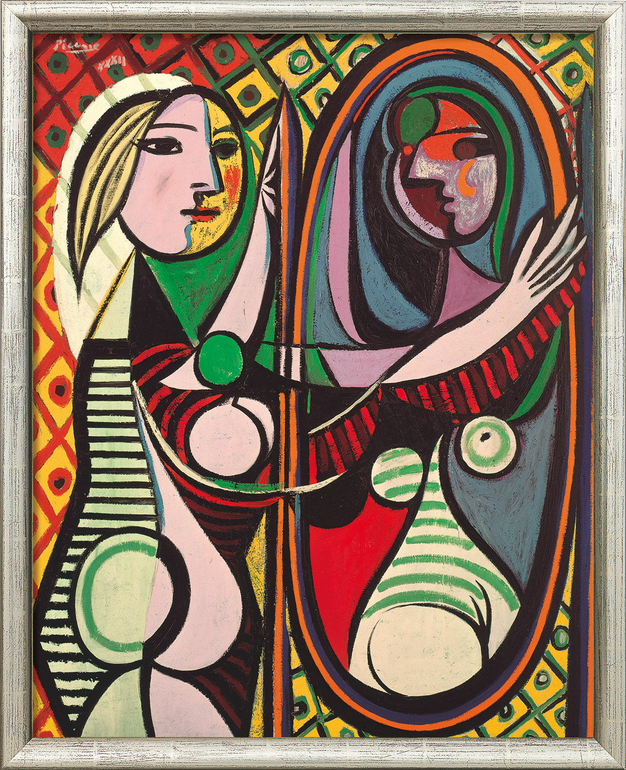 Bild "Mädchen vor einem Spiegel" (1932), gerahmt von Pablo Picasso