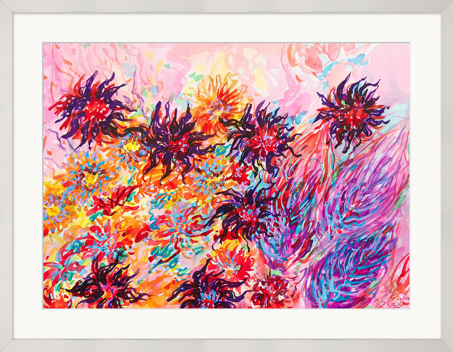 Picture "Garden in Midsummer" (2021) (Original / Unique piece), framed by Ansgar Skiba