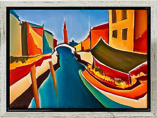 Picture "Vegetable Boat in Venice" (2023) (Original / Unique piece), framed by Christin Lutze