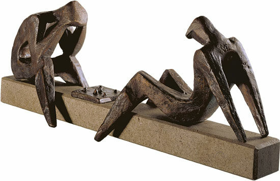 Sculpture "Les joueurs d'échecs", bronze von Sepp Mastaller