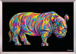Bild "Rhinozeros", Version pinkfarben gerahmt