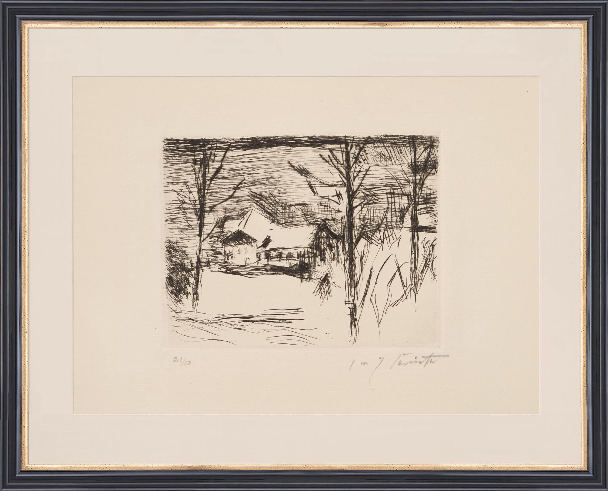 Tableau "Hiver au lac de Walchen (Hôtel Fischer am See)" (1924) de Lovis Corinth