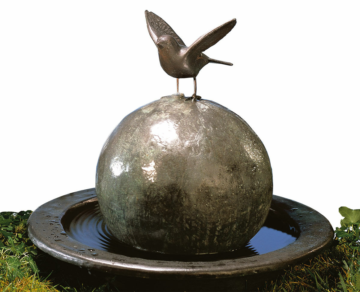 Ball Water Fountain "Feathered Guest", copper