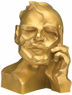 Skulptur "Der Denker", Version in Steinguss goldfarben
