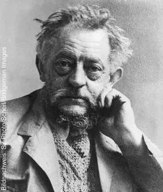 Portrait en noir et blanc de l'artiste expressionniste Ernst Barlach, au regard pensif.