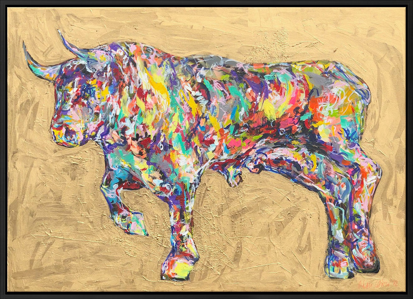 Picture "Golden Bull" (2022) (Original / Unique piece), framed by Nicole Leidenfrost