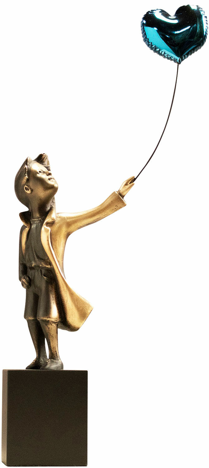 Sculpture "Boy With a Blue Balloon Heart", bronze by Miguel Guía