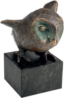 Eulen-Skulptur "Die Hüterin des Nestes", Bronze