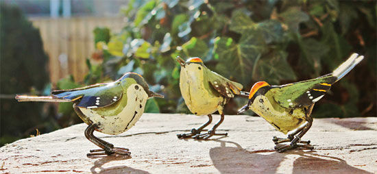 Metal birds, set of 3