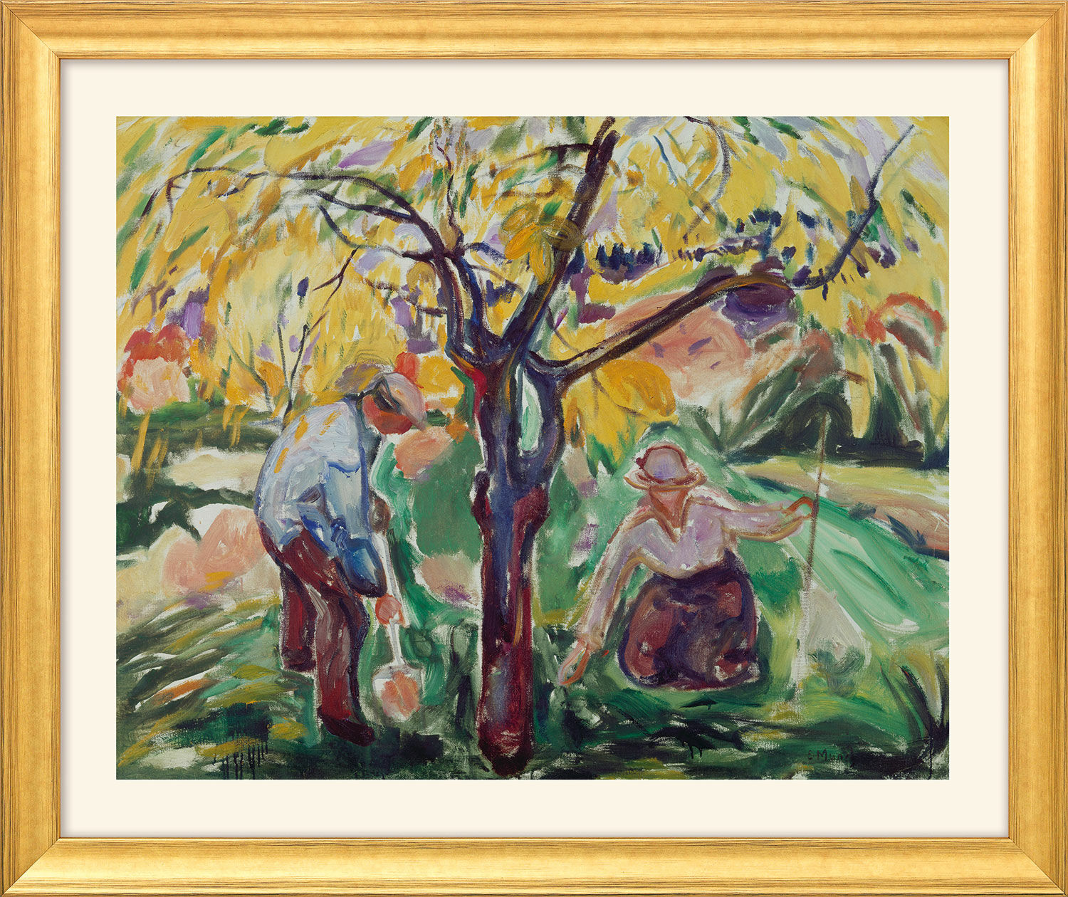 Bild "Apfelbaum" (1921) - aus "Jahreszeiten-Zyklus", Version goldfarben gerahmt von Edvard Munch