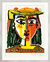 Bild "Frau mit Pompom-Hut und einer bedruckten Bluse" (1962), gerahmt