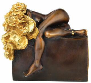 Sculpture "Reclining Rose Girl", bronze partially gold-plated