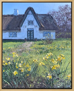 Picture "Daffodils in Front of the Frisian House" (2024) (Original / Unique piece), framed by Peter Witt