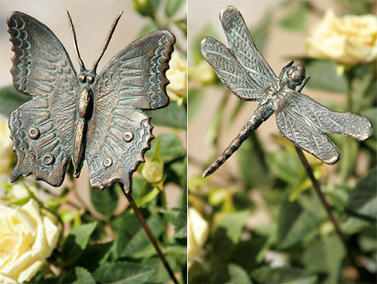 Tuinpalen set "Vlinder en Libelle op Bronzen Staaf"