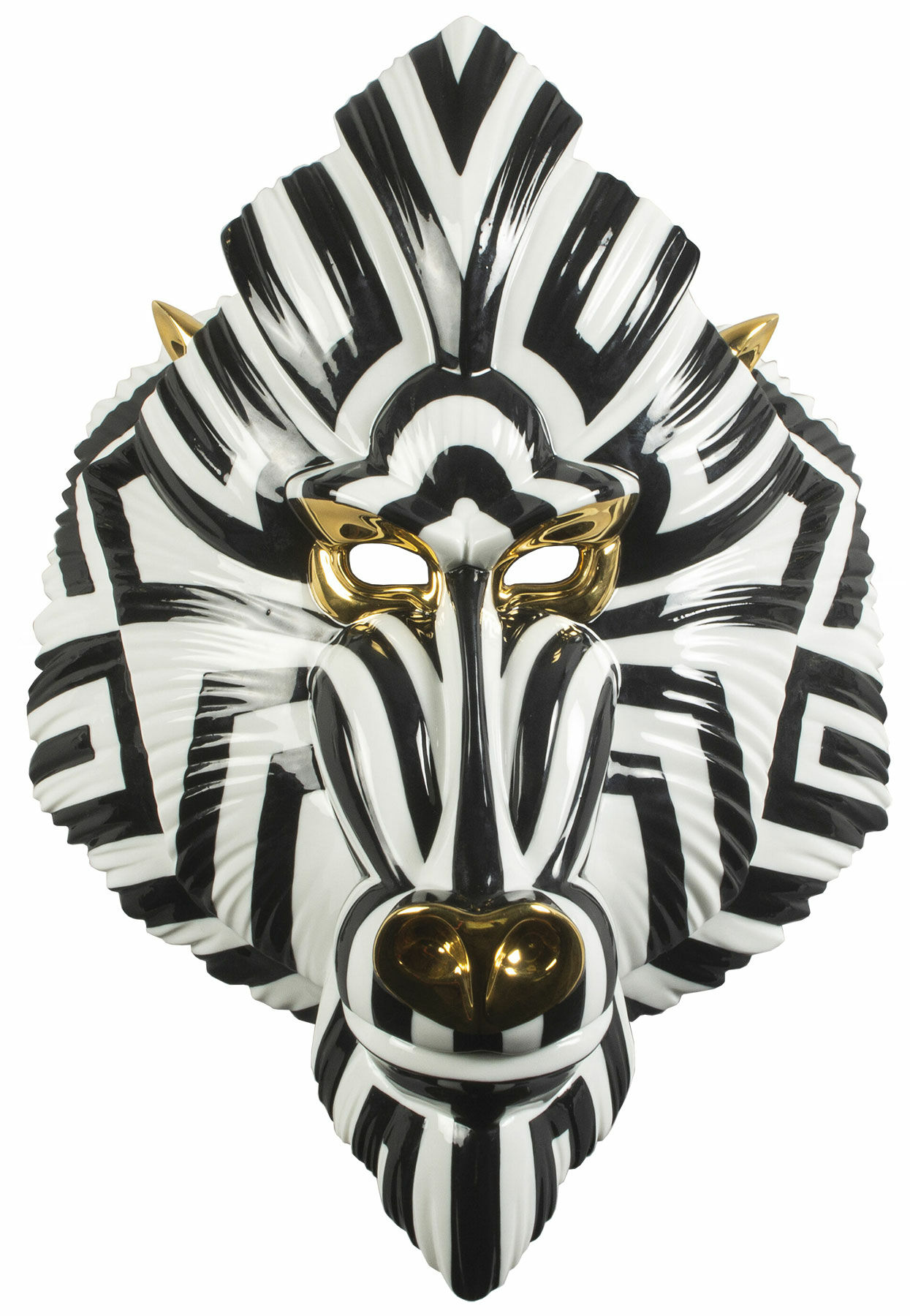 Wall object "Mandrill Mask Black and Gold", porcelain by Lladró