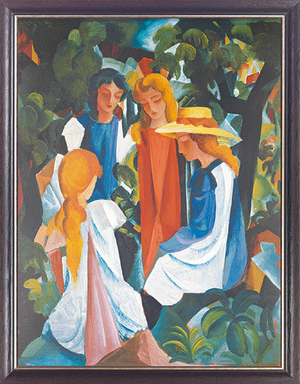 Bild "Vier Mädchen" (1912/13), gerahmt von August Macke