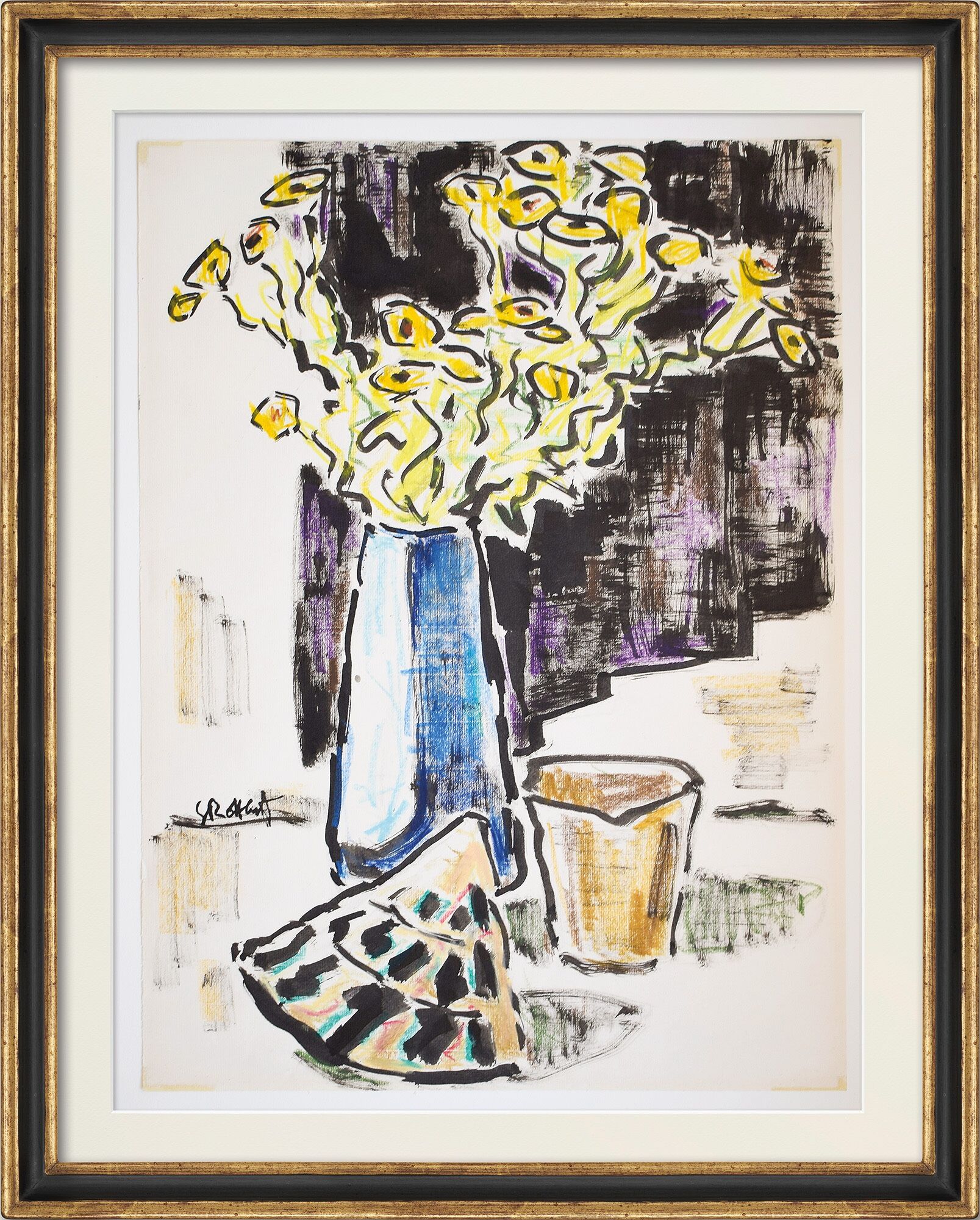 Tableau "Vase avec fleurs jaunes et escargots de mer" (ca. 1965-69) (Pièce unique) de Karl Schmidt-Rottluff