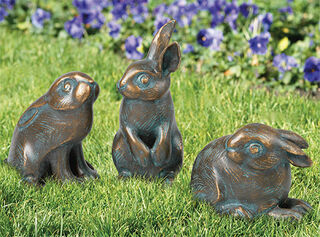 3 Gartenskulpturen "Kaninchen" im Set, Bronze