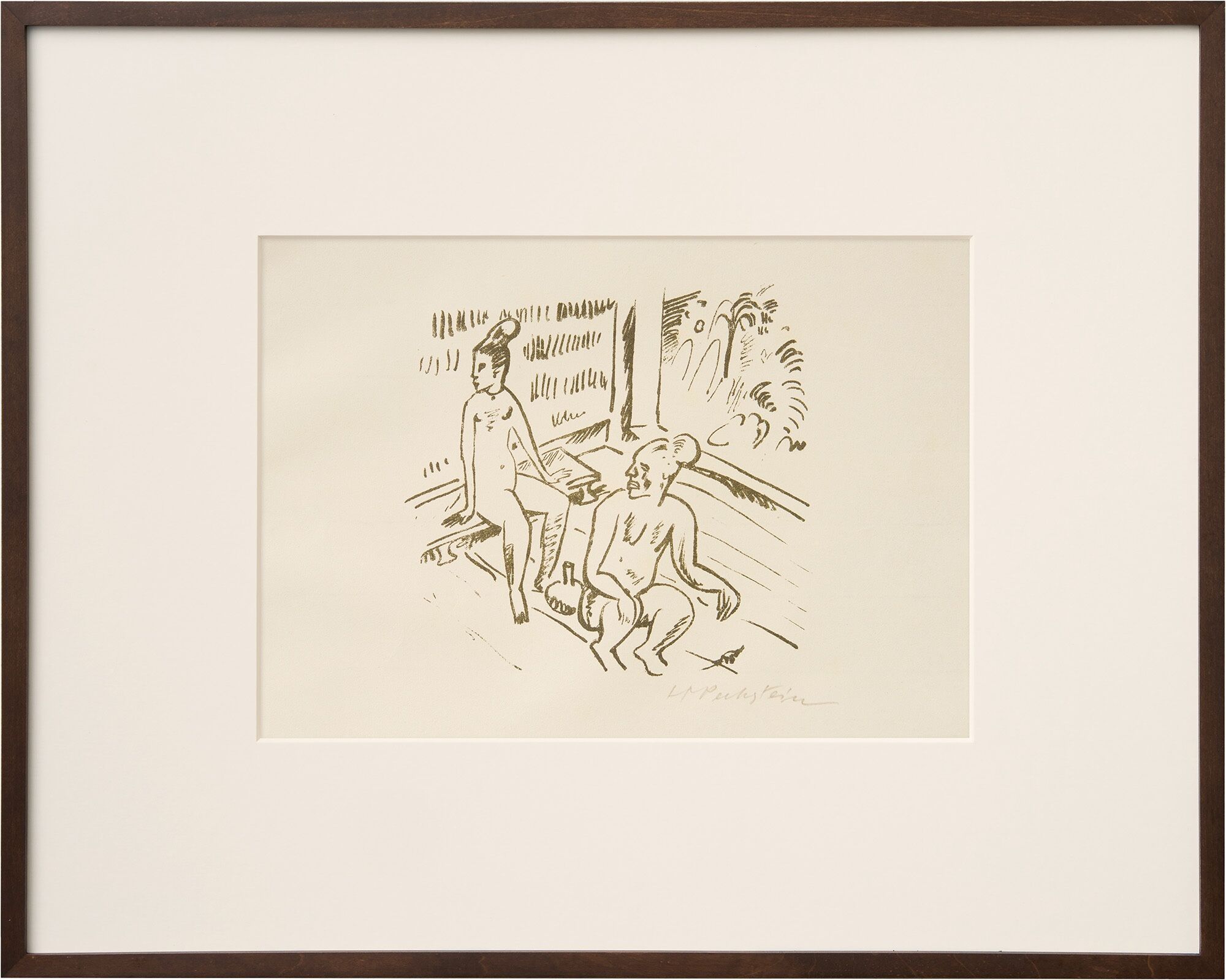 Bild "Südsee - Im Haus (aus der Mappe 'Reisebilder Italien - Südsee')" (1919) von Max Pechstein