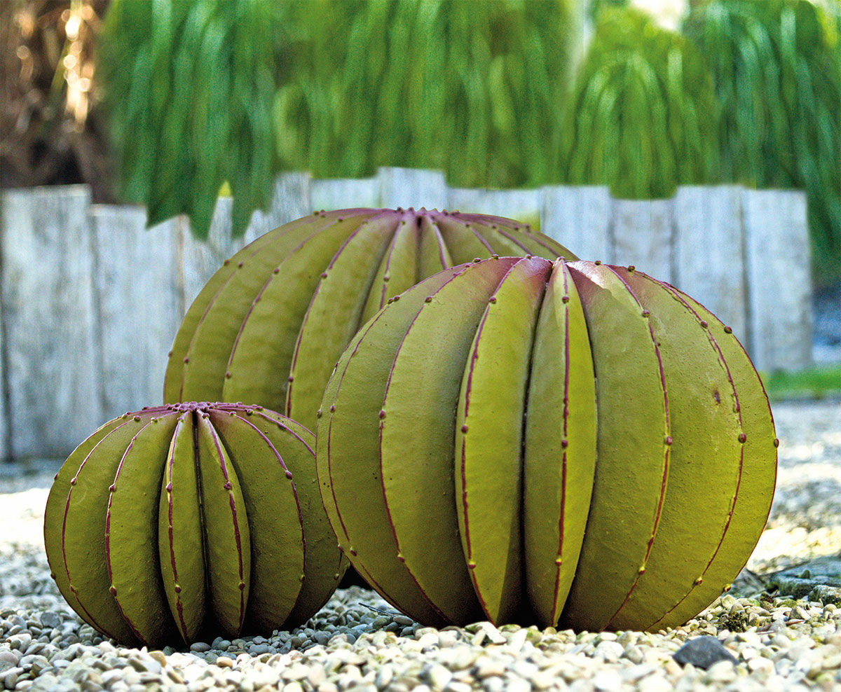 Objet de jardin "Cactus sphérique" (version moyenne, à droite sur la photo)