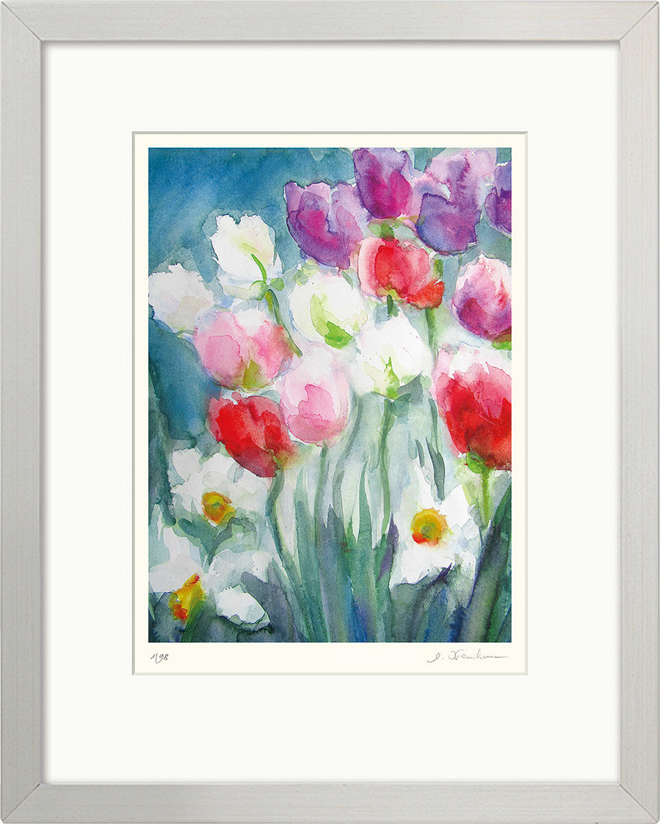 Tableau "Tulipes et jonquilles" (2019), encadré von Christine Kremkau