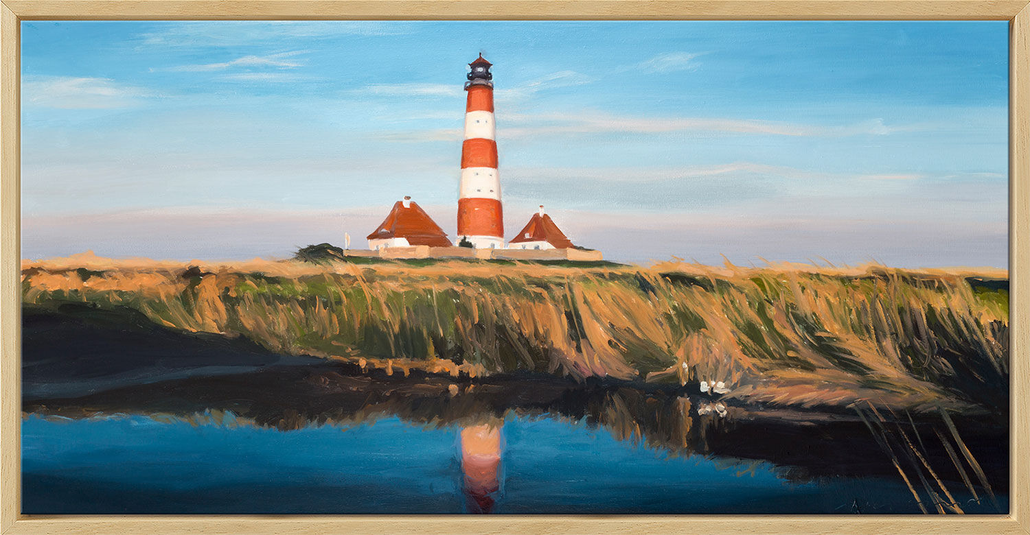 Bild "Leuchtfeuer Westerhever" (2017) (Original / Unikat), gerahmt von Susanne Wind