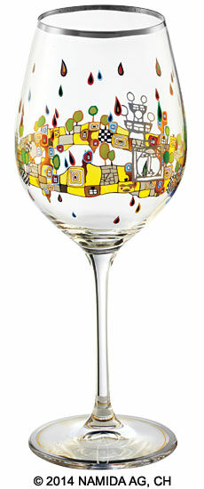 (PM XIX/3) Weinglas "BEAUTY IS A PANACEA - Platin - Weißwein" von Friedensreich Hundertwasser