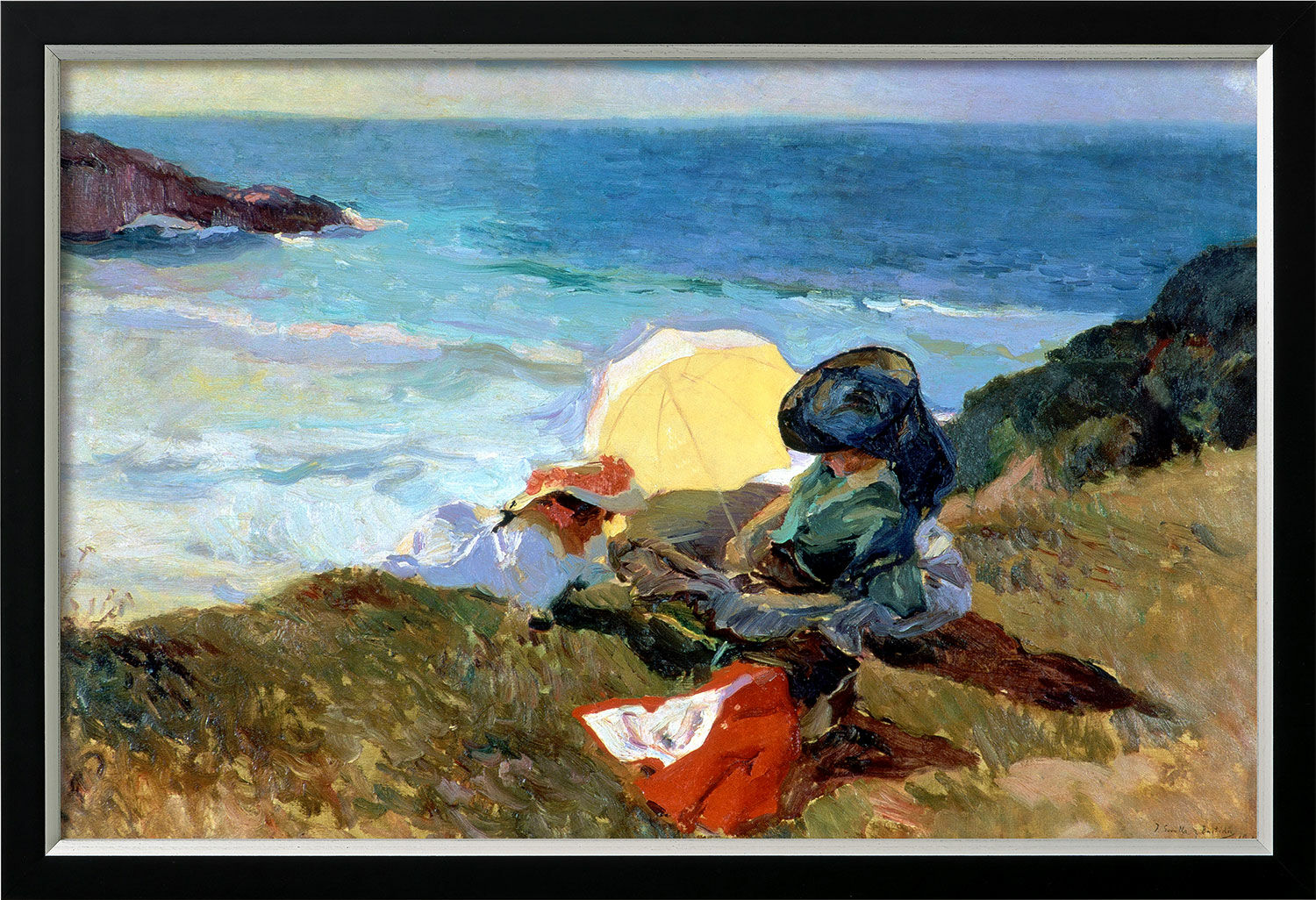 Bild "Abendsonne, Biarritz" (1906), Version schwarz-silberfarben gerahmt von Joaquín Sorolla y Bastida