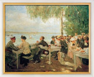 Bild "Gartenlokal an der Havel - Nikolskoe" (1916), Version weiß-goldfarben gerahmt